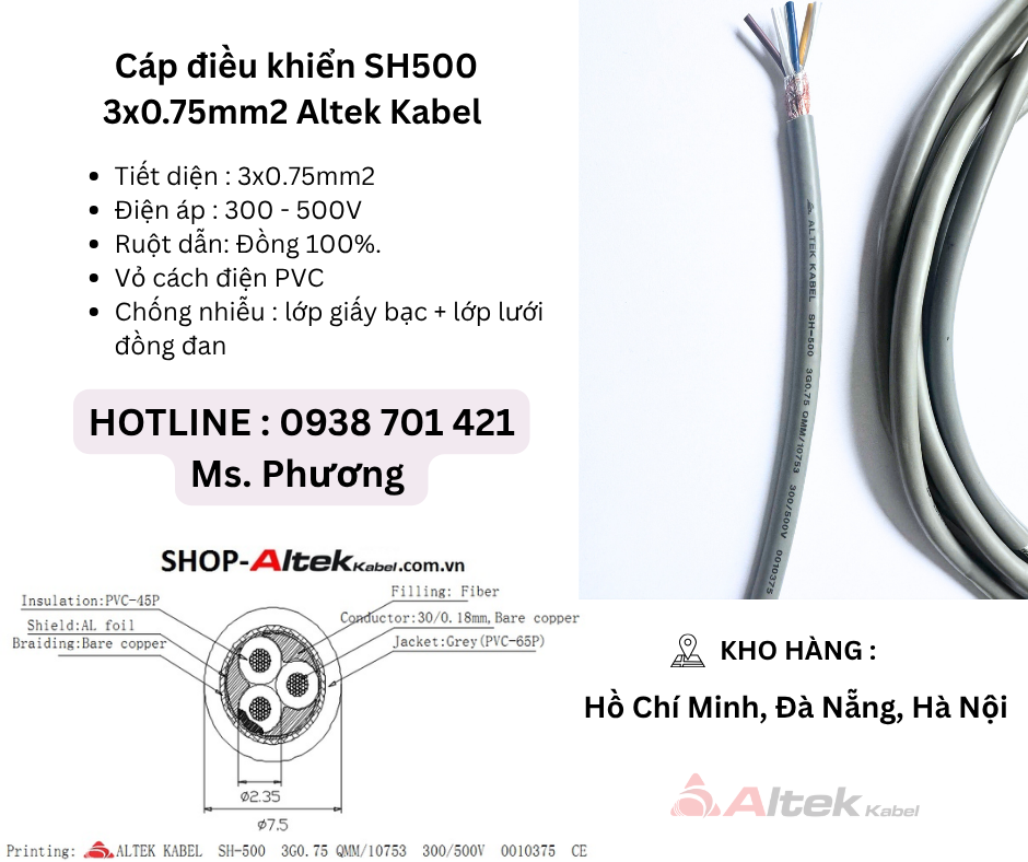 Cáp điều khiển SH500 3x0.75mm2 Altek Kabel Đà Nẵng, Hà Nội, Hồ Chí Minh